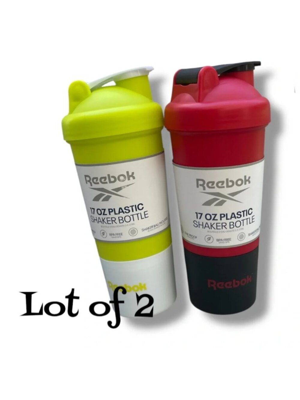 Shaker Bottle Set - 2 Pieces REEBOK 17 oz each 500ml, Dishwasher Safe